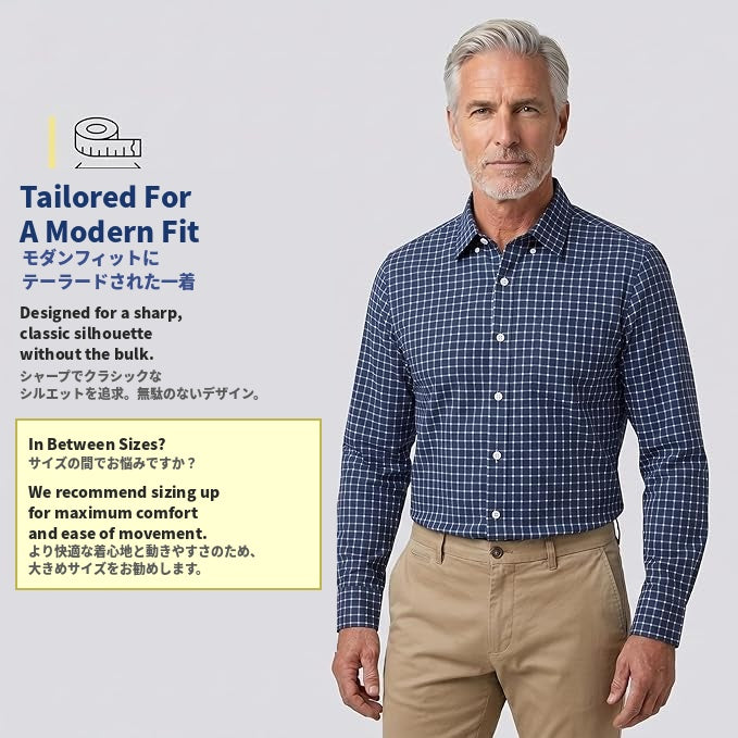 マグネットボタンシャツ（ネイビーチェック）